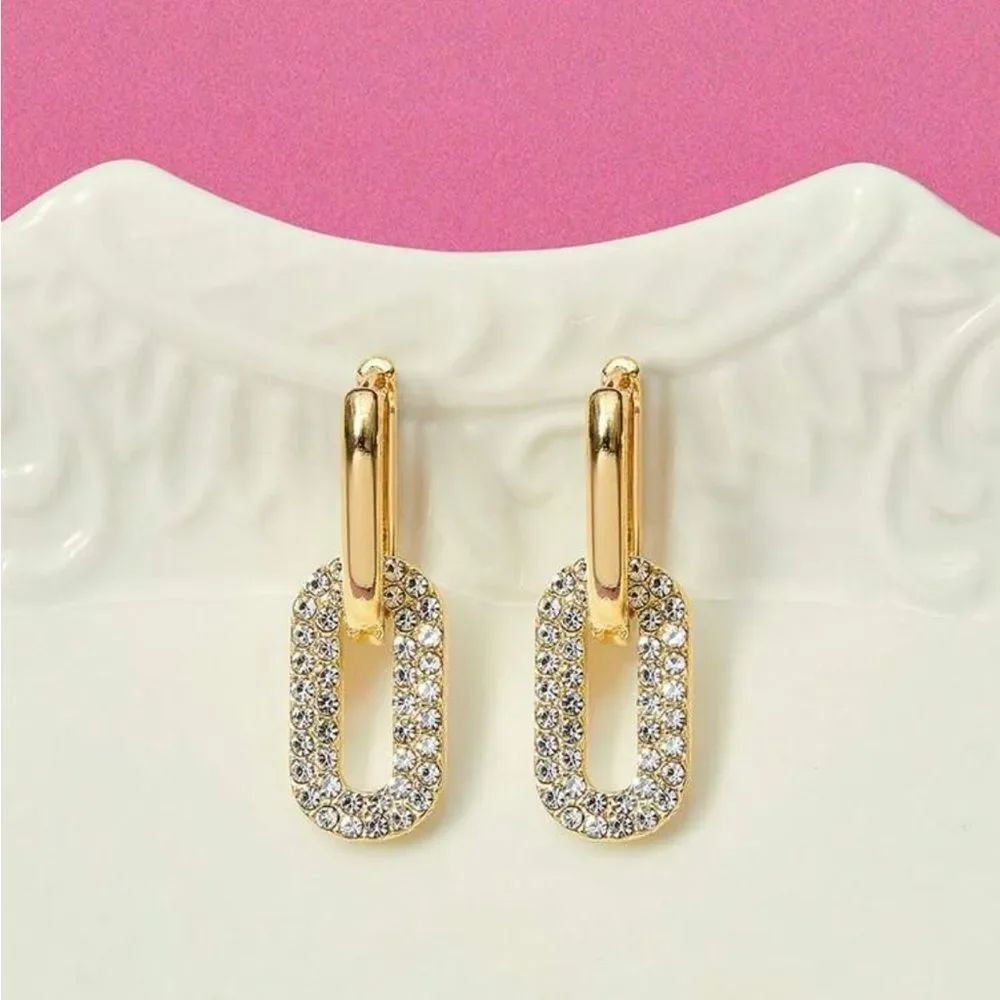 Gold Crystal Link Drop Earrings - Women Jewelry R 385